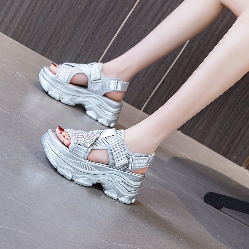 Rhinestone Ultra Light Sole Sports Sandals Women'S Platform Women'S Shoes Fashion Velcro Roman Casual Shoes - Image 5