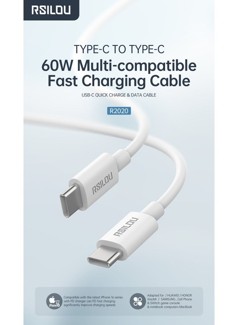 RSILOU-R2020 Type-C to Type-C Fast Charging Data Cable (100cm) – Durable High-Speed USB-C Cable for Smartphones, Tablets & Laptops - Image 3