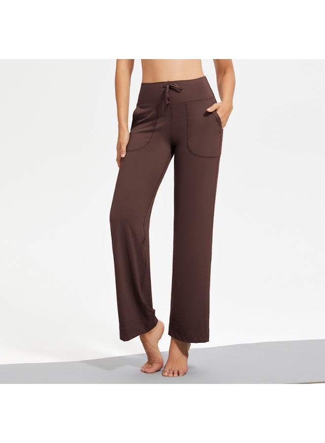 Wide Leg Yoga Pants For Women Solid Color High Waist Sweatpants With Pockets Stretch Comfy Workout Sports Trousers  - Image 1