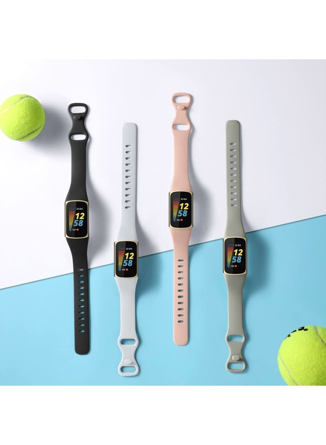 NAONAYA 4 Pack Slim Band Compatible with Fitbit Charge 5/6 Bands for Women & Men, Soft Silicone Sport Replacement Wristbands for Fitbit Fitness Tracker, Black/White/Gray/Pink  - Image 3
