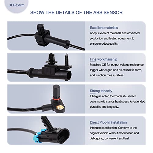 BLPextrm ABS Wheel Speed Sensor, Front Rear Left Right, for Chevy Avalanche Suburban 1500 Tahoe 2007-2012, Silverado 1500 2007-2013, for GMC Yukon XL 07-12, for Cadillac Escalade 09-12, 15229012 15121067 4PCS - Image 2