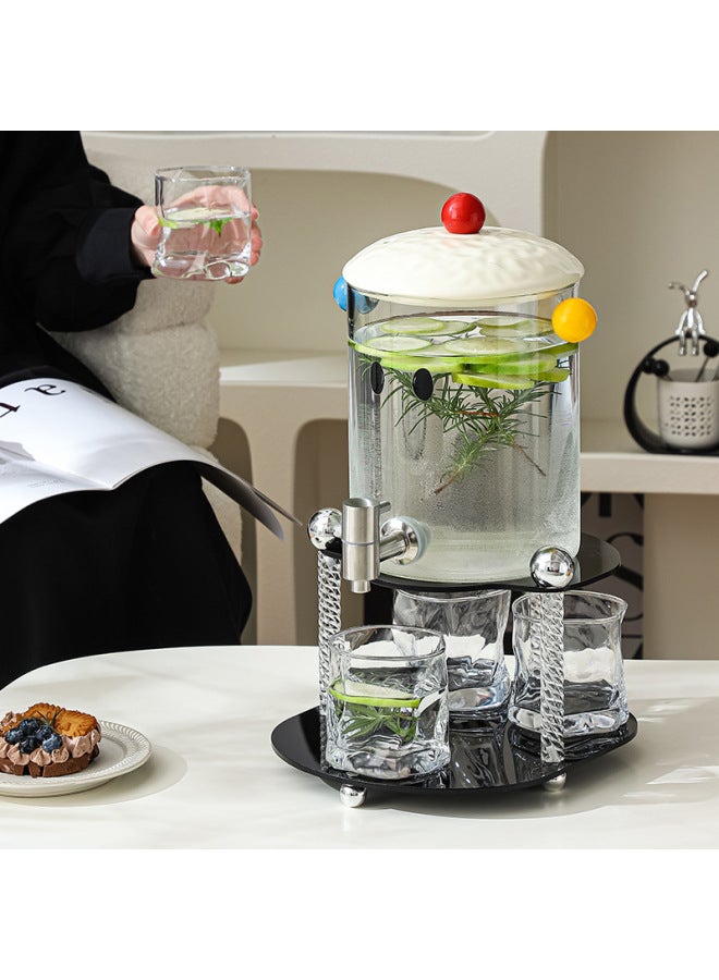 Light Luxury Glass Cold Water Kettle With Tap Large Capacity Water Set Household Cold Water Kettle Fruit Juice Drink Beer Barrel-Color:[3.6L] Elegant Black Frame Milk White Cover Glass Bucket - Image 5