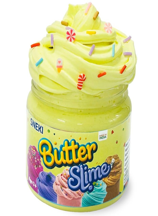 SNEKI Yellow Lemon Scented Butter Slime for Kids 3-10 Years | Soft & Stretchy Engaging Play Kit with Sprinkles & Candy Charms - DIY Slime, Stress-Relief Toy, Birthday Return Gift for Boys & Girls - Image 1