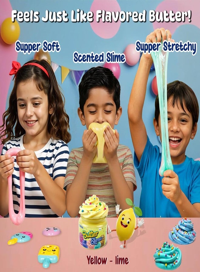 SNEKI Yellow Lemon Scented Butter Slime for Kids 3-10 Years | Soft & Stretchy Engaging Play Kit with Sprinkles & Candy Charms - DIY Slime, Stress-Relief Toy, Birthday Return Gift for Boys & Girls - Image 2