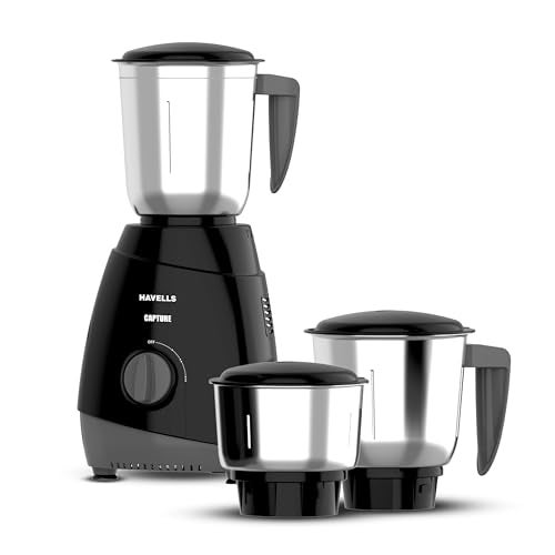 Havells Capture 500W Mixer Grinder 3 Stainless Steel Jars | 21000 RPM High-Speed Motor | Rust-Resistant 304 SS Blades | 1.5L Large Blending Jar | Overheat Protection | 1-Year Warranty (Black) - Image 1