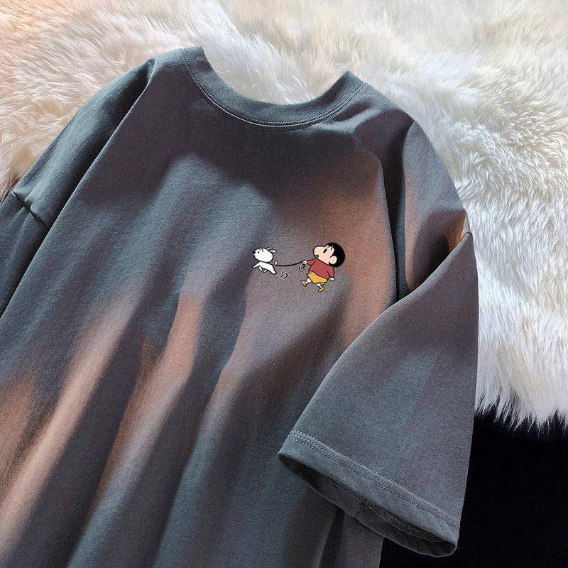 Short-sleeved T-shirt for men, versatile and loose new summer cotton heavyweight T-shirt, Crayon Shin-chan upper half-sleeved shirt - Image 1