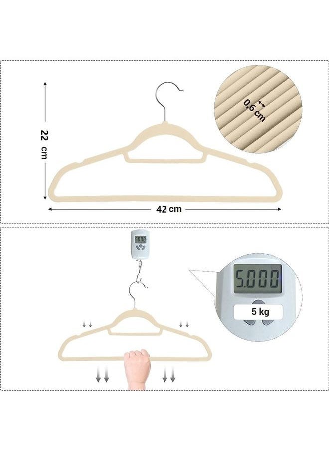HOMESTAR - Velvet Hangers 10 Pack, Non-Slip Clothes Hangers, Suit Hangers with Shoulder Notches, 360° Swivel Hook, Space-Saving, for Closet, Beige - Image 1