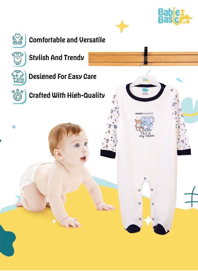 Babies Basic 100% Cotton Printed Long Sleeves Jumpsuit/Romper/Sleepsuit For Babies  - Image 2