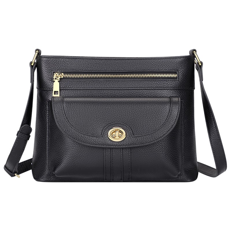 Over Earth Genuine Leather Crossbody Bags for Women Trendy Purses and Ladies Shoulder Handbags(O202E-2G Black) - Image 1