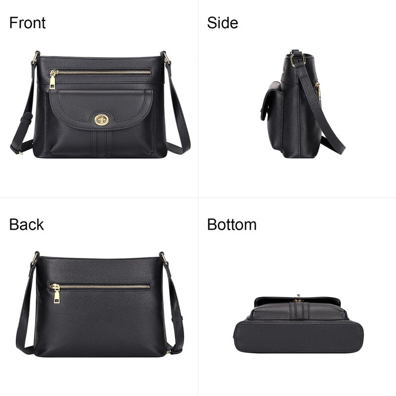 Over Earth Genuine Leather Crossbody Bags for Women Trendy Purses and Ladies Shoulder Handbags(O202E-2G Black) - Image 3