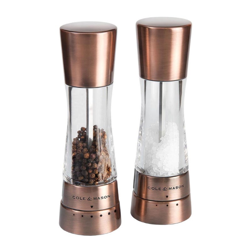 Cole & Mason Derwent Salt & Pepper Mill Gift Set - Salt & Pepper Shaker & Grinder with Adjustable Coarseness - Gourmet Precision Mill Set - Stainless Steel & Acrylic Grinders - Copper - Image 1