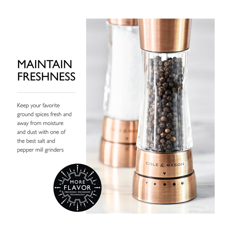 Cole & Mason Derwent Salt & Pepper Mill Gift Set - Salt & Pepper Shaker & Grinder with Adjustable Coarseness - Gourmet Precision Mill Set - Stainless Steel & Acrylic Grinders - Copper - Image 5