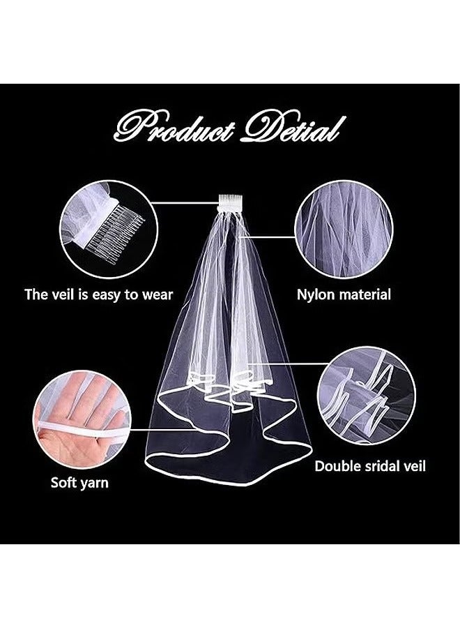 حجاب الزفاف مع مشط ، 2 طبقة تول العروس الحجاب ، لوازم حفلات الزفاف - Image 3