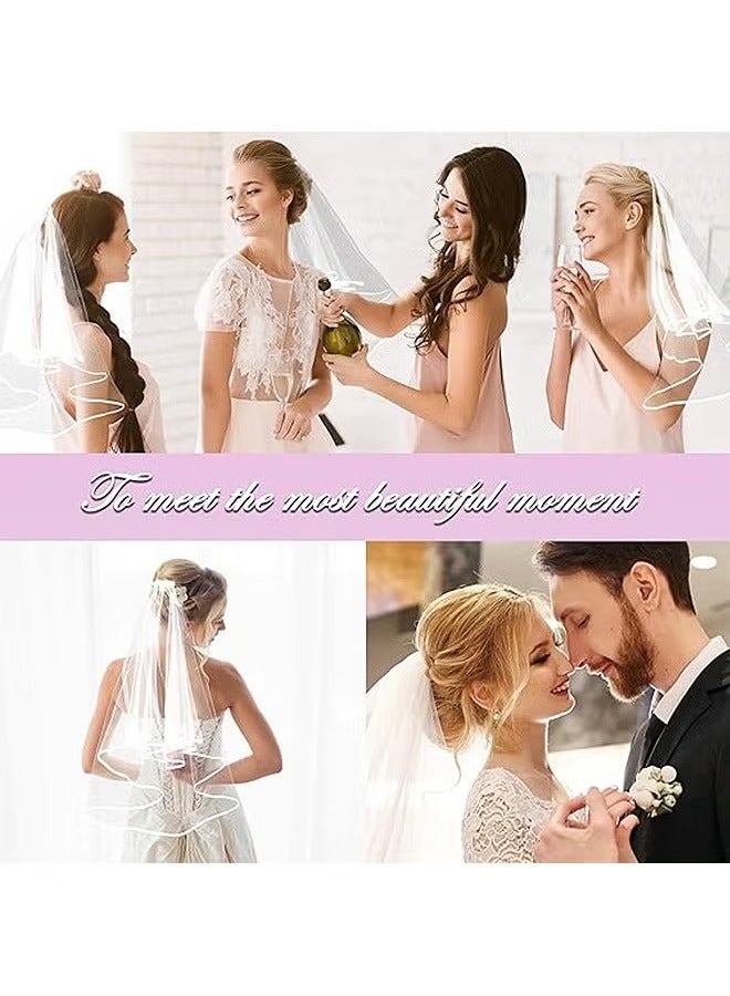 حجاب الزفاف مع مشط ، 2 طبقة تول العروس الحجاب ، لوازم حفلات الزفاف - Image 5