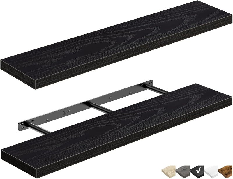 QEEIG Floating Shelves for Wall 47.2" Extra Long - Wall Mounted Shelf Bathroom Kitchen Living Room Bedroom Farmhouse Home Decor Display Bookshelf Large 47.2 x 9.3 inch Set of 2, Black (008-120B) - Image 1
