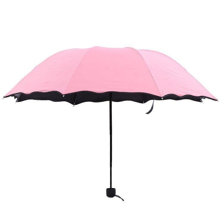 Ruffled Water Flowering Sunny Umbrella Three Folding Sunscreen Umbrella UV Protection Sunshade Umbrella Making Logo Pink 