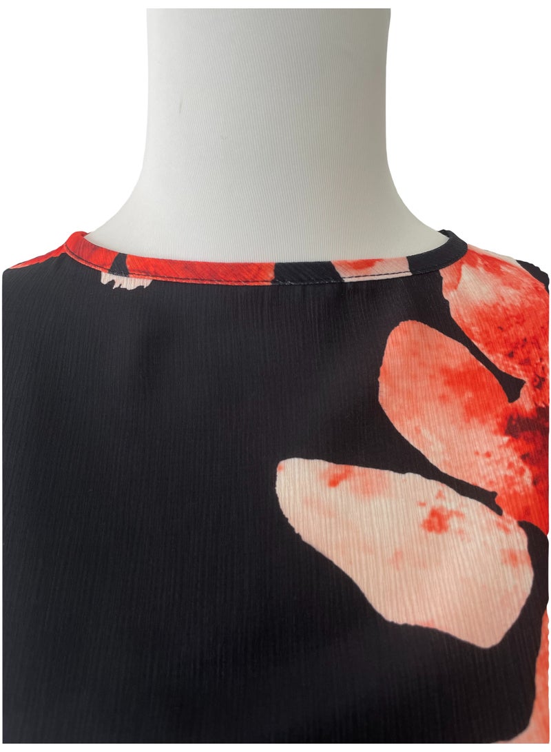 Women Floral Printed Round Neck Abaya Dress Flared Sleeve Tie Waist Loose Maxi Dress - Image 5