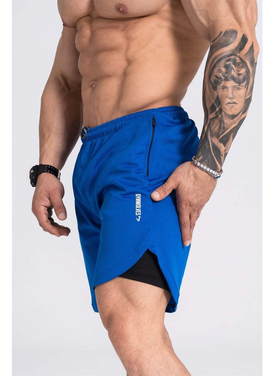 Gymwolves Men's Sports Shorts Double Layer | Blue | Comfort Series  - Image 1