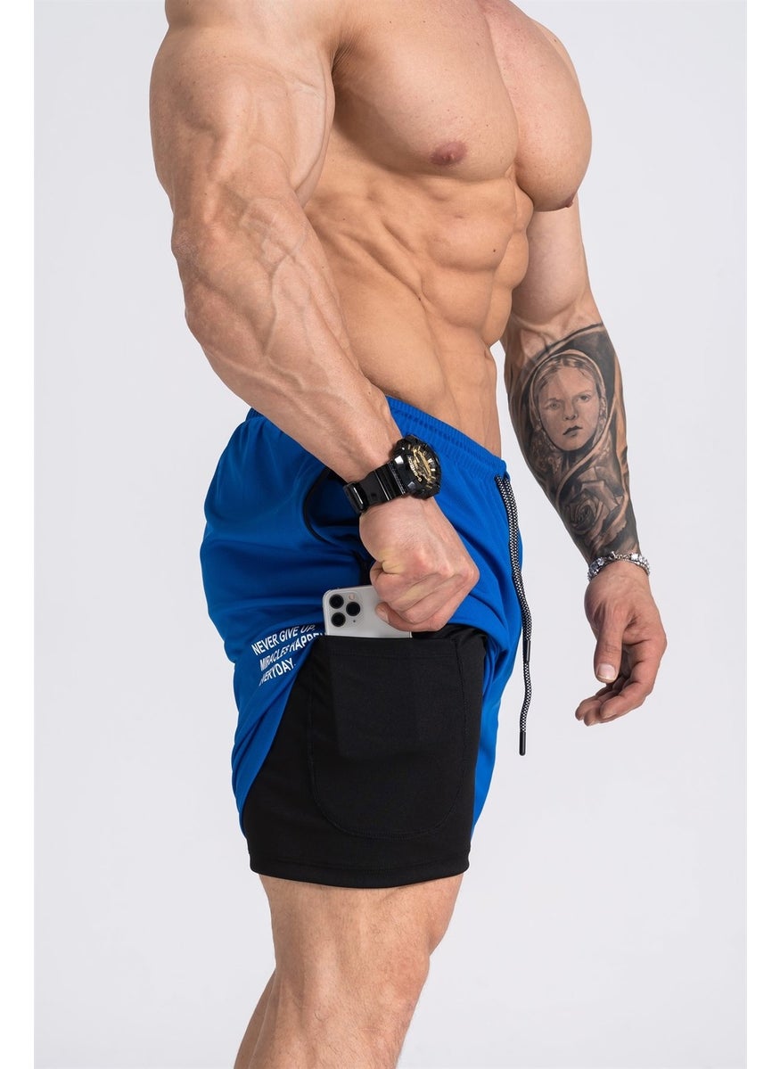 Gymwolves Men's Sports Shorts Double Layer | Blue | Comfort Series  - Image 3