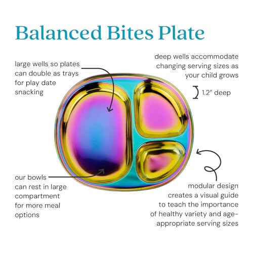 Ahimsa Stainless Steel Kids Plates - Divided Toddler Plates, Pediatrician Designed, Non Toxic Toddler Plate, BPA Free & Dishwasher Safe (Rainbow Single) - Image 2