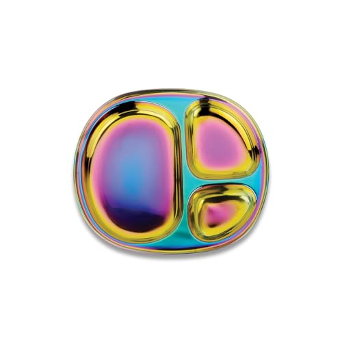 Ahimsa Stainless Steel Kids Plates - Divided Toddler Plates, Pediatrician Designed, Non Toxic Toddler Plate, BPA Free & Dishwasher Safe (Rainbow Single) - Image 1