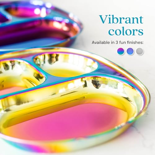 Ahimsa Stainless Steel Kids Plates - Divided Toddler Plates, Pediatrician Designed, Non Toxic Toddler Plate, BPA Free & Dishwasher Safe (Rainbow Single) - Image 4