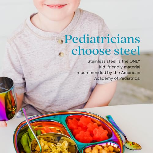 Ahimsa Stainless Steel Kids Plates - Divided Toddler Plates, Pediatrician Designed, Non Toxic Toddler Plate, BPA Free & Dishwasher Safe (Rainbow Single) - Image 3