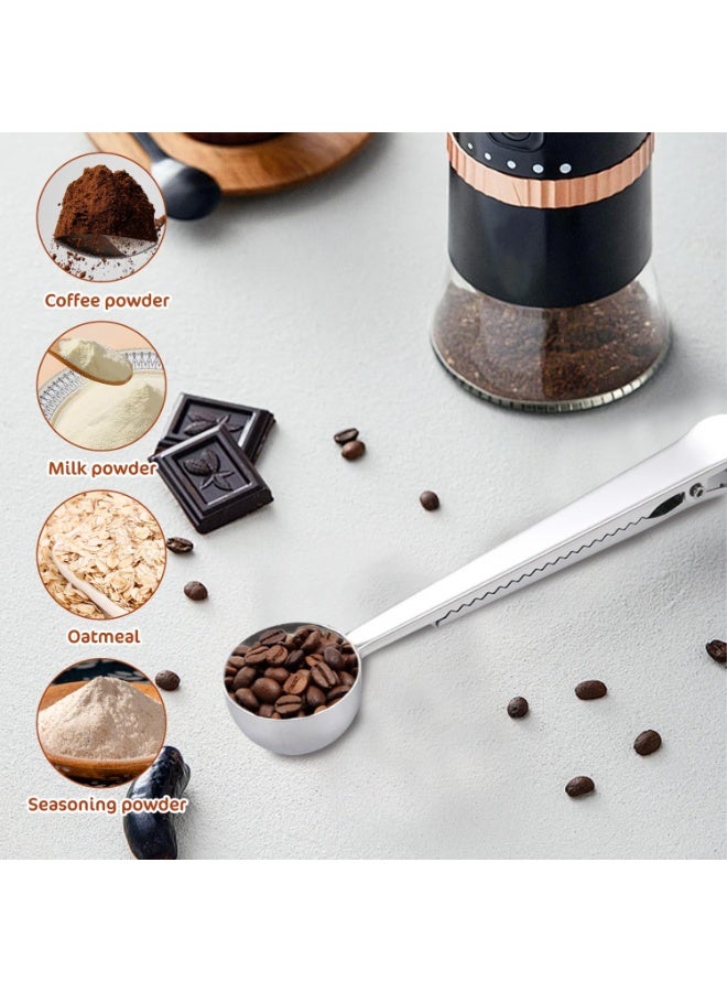 ملعقة قهوة متعددة الاستخدام مع مشبك – ملعقة قياس من الستانلس ستيل وإغلاق أكياس للقهوة المطحونة والحبوب - Image 5
