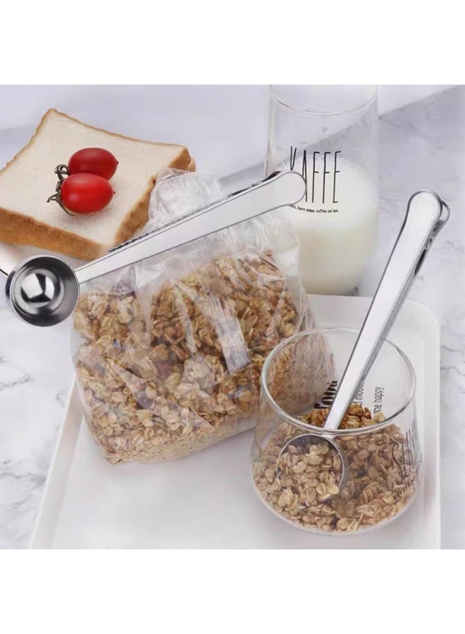ملعقة قهوة متعددة الاستخدام مع مشبك – ملعقة قياس من الستانلس ستيل وإغلاق أكياس للقهوة المطحونة والحبوب - Image 2