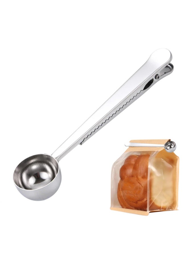 ملعقة قهوة متعددة الاستخدام مع مشبك – ملعقة قياس من الستانلس ستيل وإغلاق أكياس للقهوة المطحونة والحبوب - Image 1