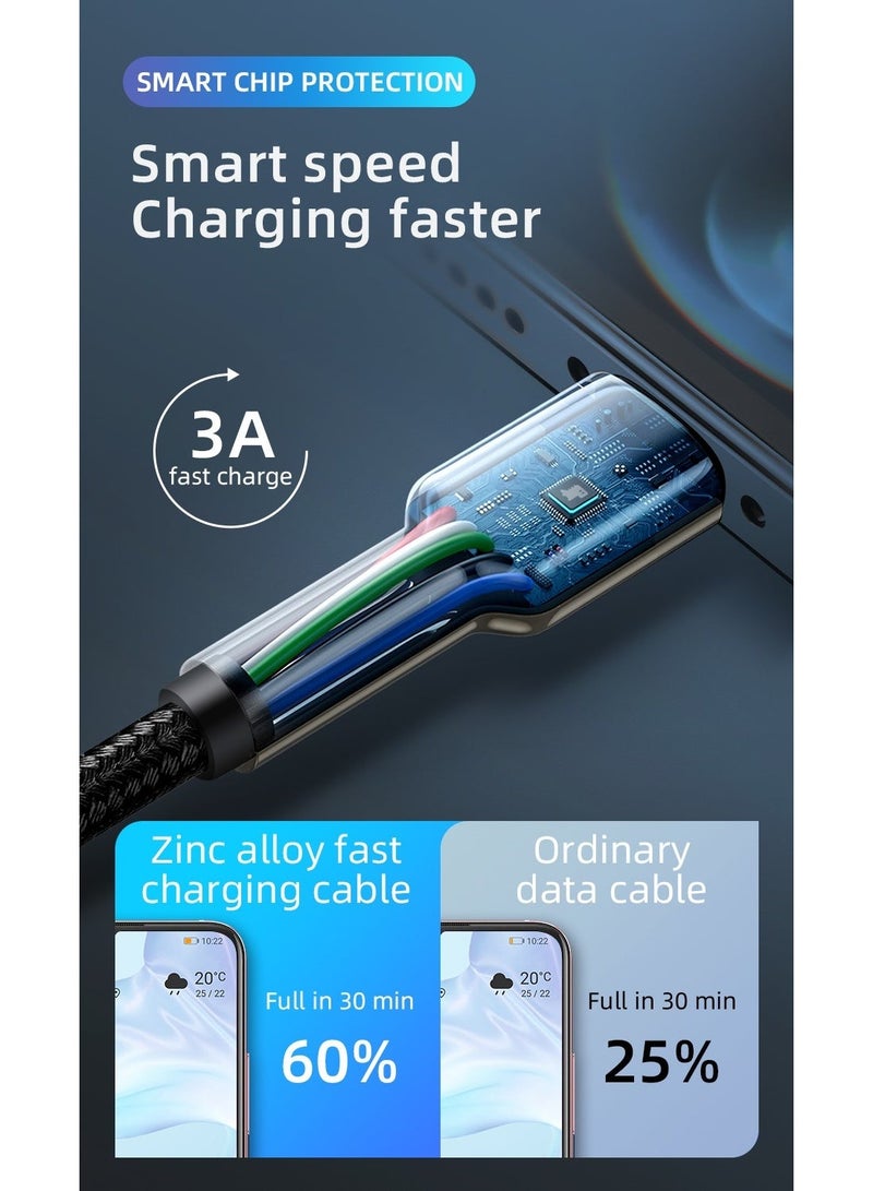 هامزون كابل شحن سريع من USB إلى Lightning 3A بطول 1 متر، سلك شاحن مضفر من النايلون لأجهزة iPhone وiPad وAirPods، يدعم مزامنة البيانات والشحن عالي السرعة - Image 4