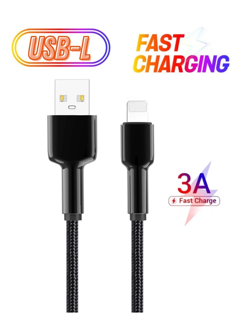 هامزون كابل شحن سريع من USB إلى Lightning 3A بطول 1 متر، سلك شاحن مضفر من النايلون لأجهزة iPhone وiPad وAirPods، يدعم مزامنة البيانات والشحن عالي السرعة - Image 1