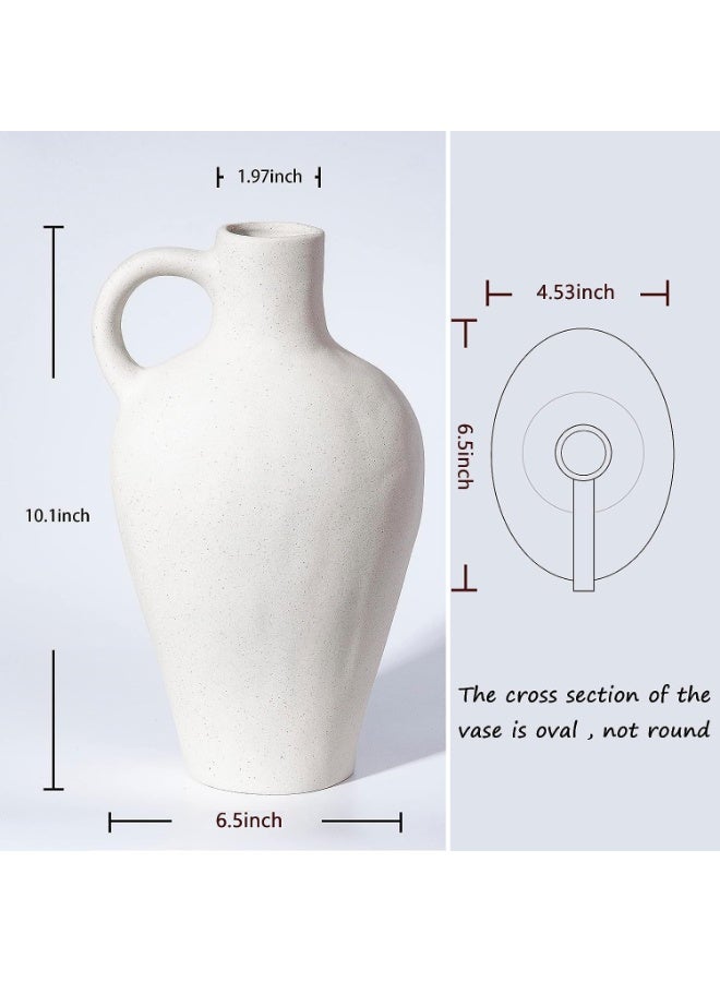 مزهرية سيراميك بيج بمقبض واحد، فخار ديكور ريفي حديث، ارتفاع 25.6 سم (10.1 بوصة) - Image 2