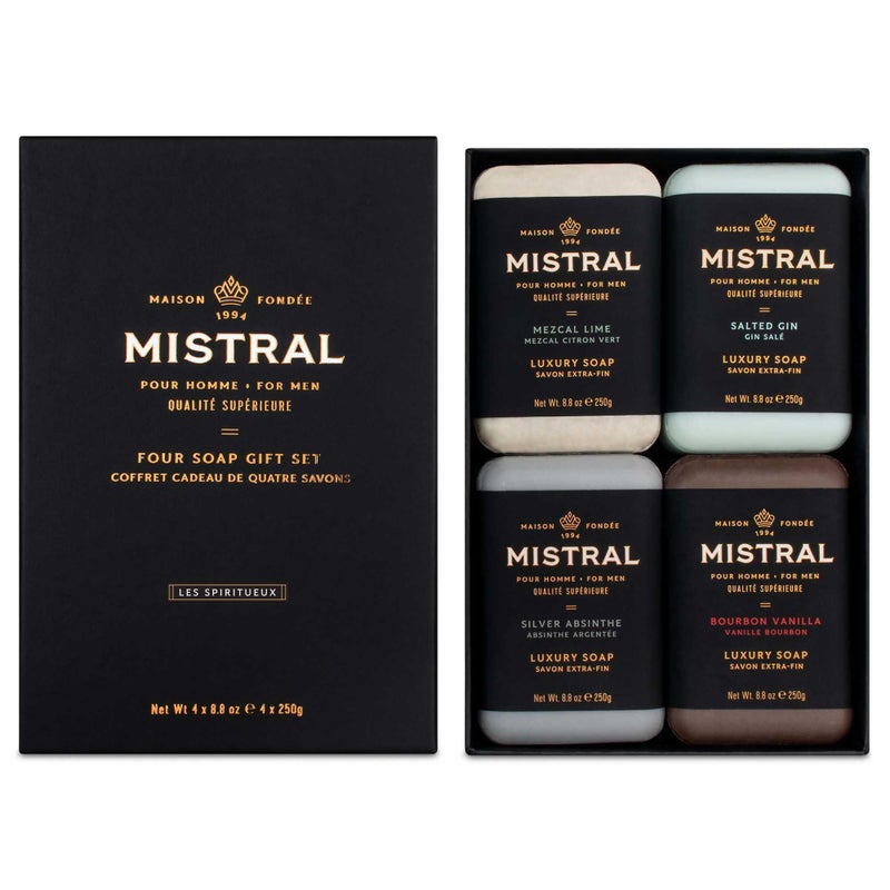 Mistral Menâ€™s Luxury Bar Soap for Men | Gift Set (4 x 8.8 oz) â€“ Mezcal Lime, Salted Gin, Silver Absinthe, Bourbon Vanilla | Moisturizing, Triple-Milled Natural Soap for Men - Made in France - Image 2