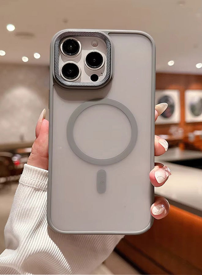 Premium Shockproof MagSafe Case for iPhone 12 Pro Max with Metal Camera Frame – Stylish Matte Magnetic Mobile Cover for Men, Women & Youth – Anti-Fingerprint, Camera Protection, Drop Resistant (Grey)  - Image 1