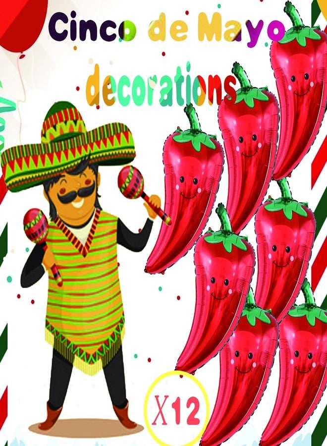 TTFdacai 12 Pcs Inflatable Chili Balloons Chili Shaped Foil Balloon, Chili Pepper Decorations, Chili Cook off Balloons Decorations for Mexican Theme Fiesta Birthday Vegan Party Supplies - Image 2