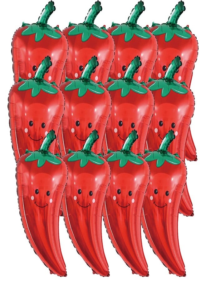 TTFdacai 12 Pcs Inflatable Chili Balloons Chili Shaped Foil Balloon, Chili Pepper Decorations, Chili Cook off Balloons Decorations for Mexican Theme Fiesta Birthday Vegan Party Supplies - Image 1