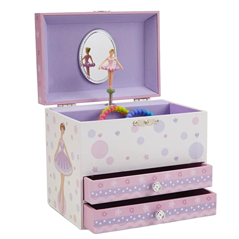 JewelKeeper Jewelkeeper Jewelry Box for Girls with Ballerina and Music Box  Dual Drawers and Spacious Storage  Swan Lake Tune  White and Purple Jewelry Keepsake Chest  6 x 675 x 525 Inches