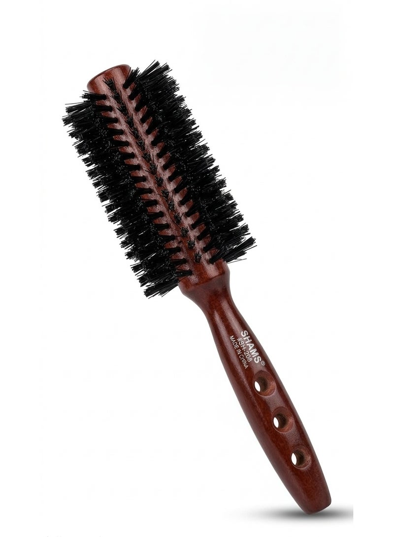 Shams Hair Brush for Women & Men, 23 cm Round Hair Styling Brush, Wooden Handle with Dense Bristles, Detangling & Smoothing Brush for Long, Thick, Curly, Wavy & Straight Hair - Image 1