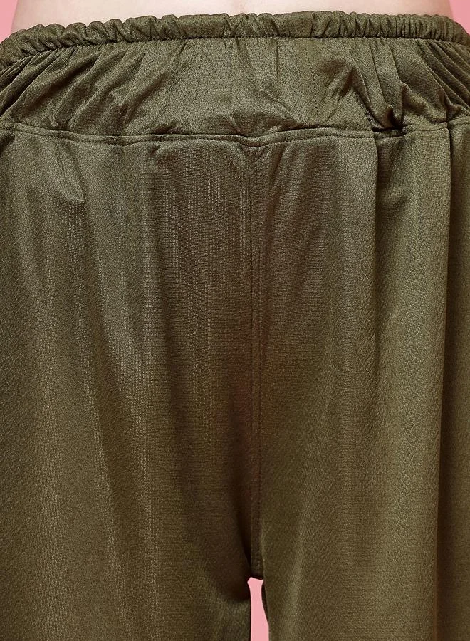 PAUSE PAUSE Women Olive Solid High Rise Wide Leg Pants