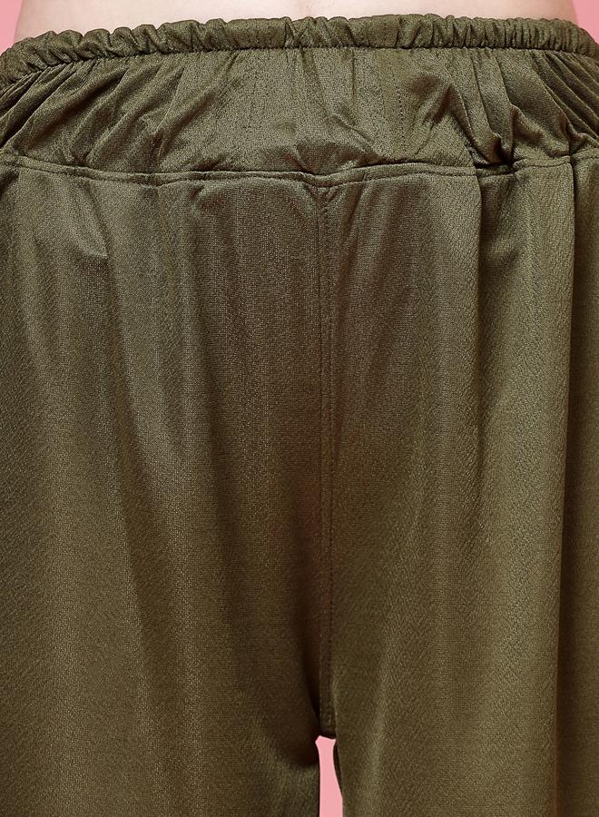 PAUSE PAUSE Women Olive Solid High Rise Wide Leg Pants - Image 5