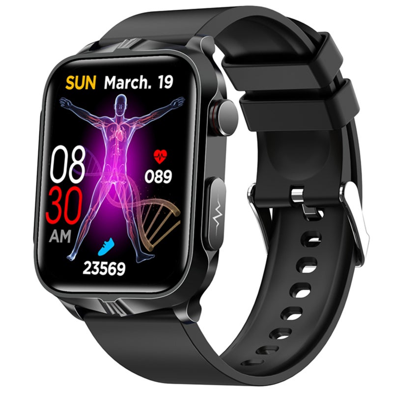 Smart Watch: Black Silicone Strap - IP68 Waterproof Long Battery Life Multifunctional Health Monitoring Sports Watch for Men Women Home Daily Sports Use - Image 1