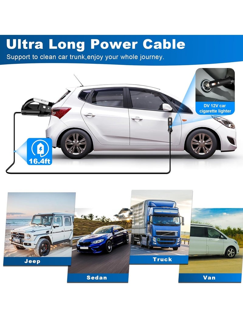 general Car Vacuum, Portable Car Vacuum Cleaner with 7000PA Suction, DC 12V High Power 16.4Ft Cord Wired Vacuum Cleaner for Car, LED Light, Lightweight, 0.33L Capacity, Storage Bag - Image 4