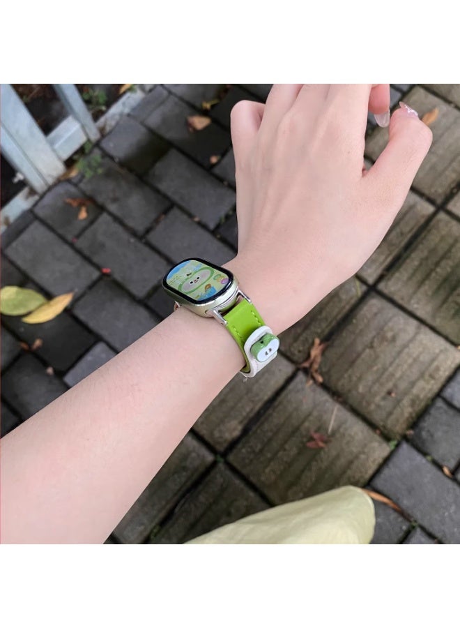 OLYSON Leather strap compatible with Xiaomi Band 10/Band 9/Band 8 soft adjustable strap - Green Apple color blocked thin strap, suitable for summer and women (light green and white) - Image 2