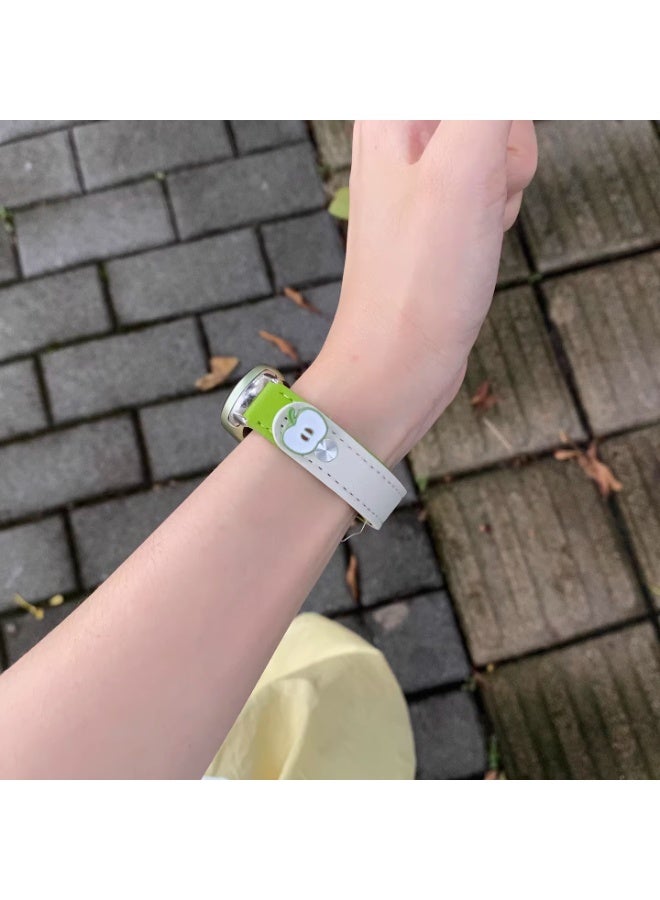OLYSON Leather strap compatible with Xiaomi Band 10/Band 9/Band 8 soft adjustable strap - Green Apple color blocked thin strap, suitable for summer and women (light green and white) - Image 3