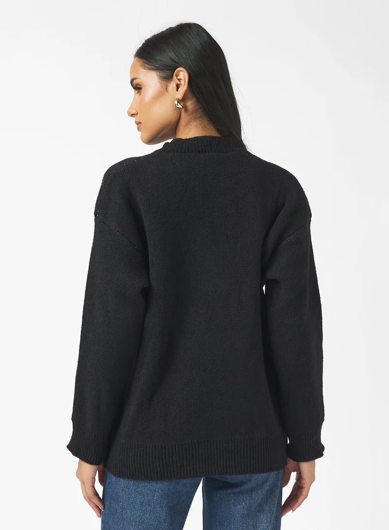 Ginger Cherry Detaol Crew Neck Sweater