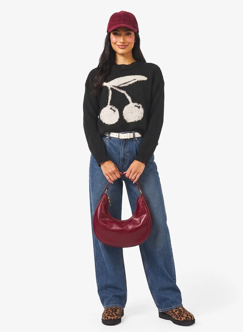 Ginger Cherry Detaol Crew Neck Sweater