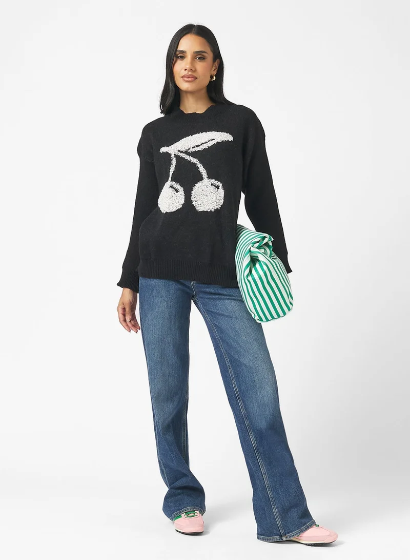 Ginger Cherry Detaol Crew Neck Sweater