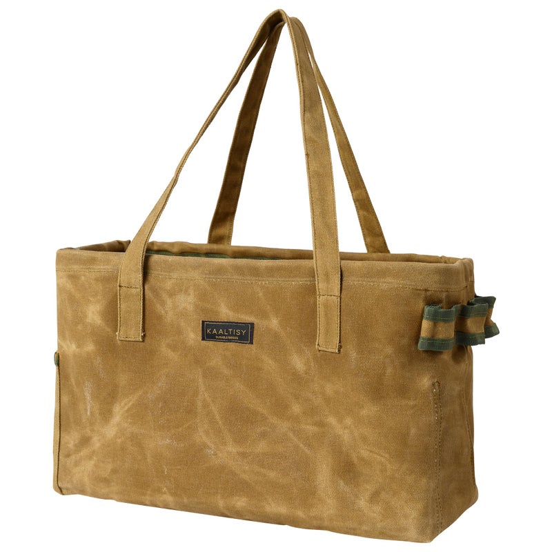 Kaaltisy Open Top Tool Bag, Heavy Duty 16oz Waxed Canvas Tool Bag with Inside Pockets & Sturdy Handles - for Gardner Carpenter Craftsman - Tool Tote Bag Pouch | 15"Lx7"Wx10"H | Khaki - Image 1