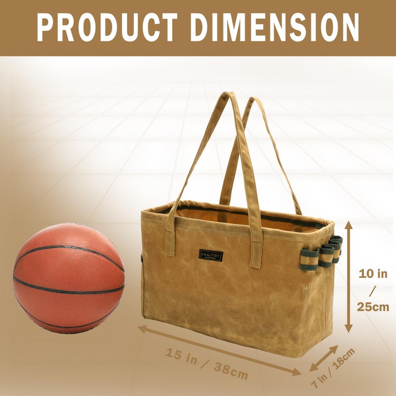 Kaaltisy Open Top Tool Bag, Heavy Duty 16oz Waxed Canvas Tool Bag with Inside Pockets & Sturdy Handles - for Gardner Carpenter Craftsman - Tool Tote Bag Pouch | 15"Lx7"Wx10"H | Khaki - Image 2